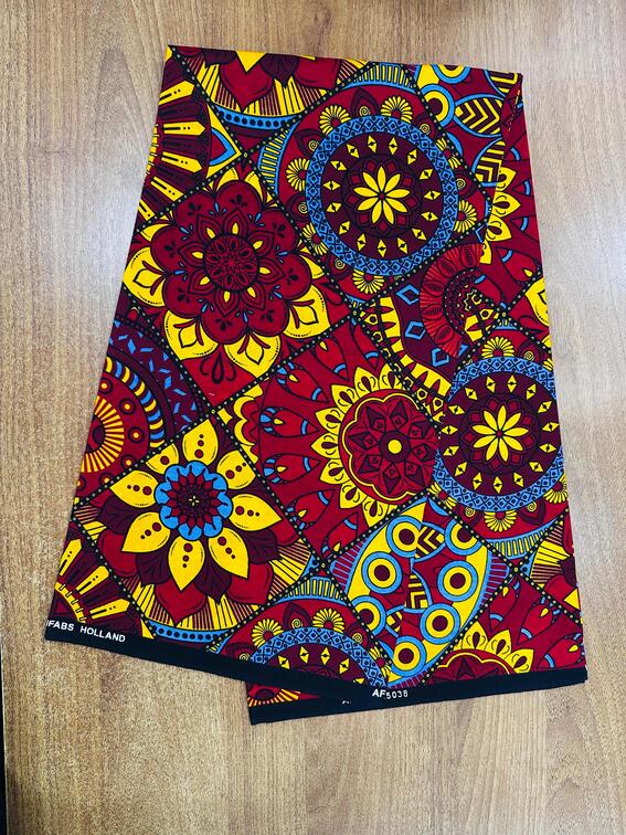 Red & Blue Floral Mandala African Wax Print